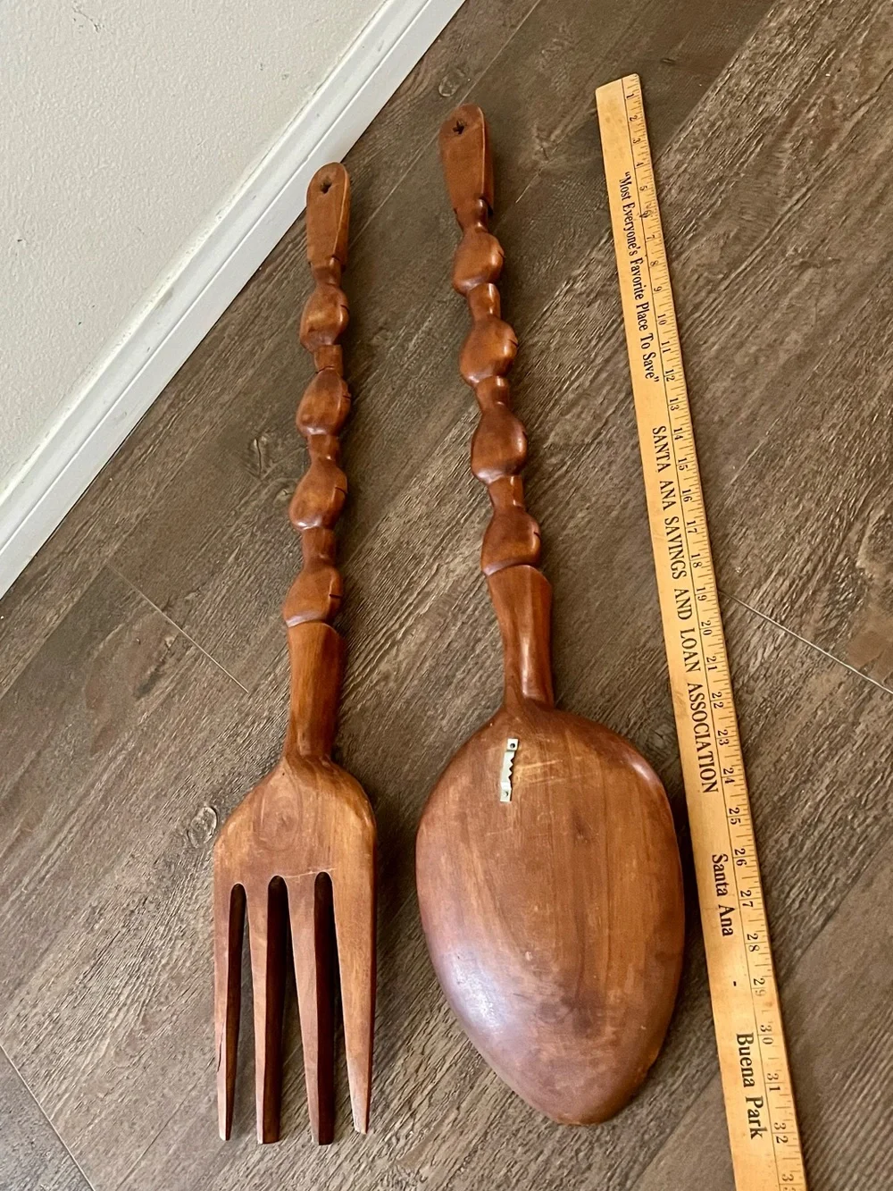 vintage hand carved wooden  Spoon And Fork Handles With Stacked Human Figures 31
